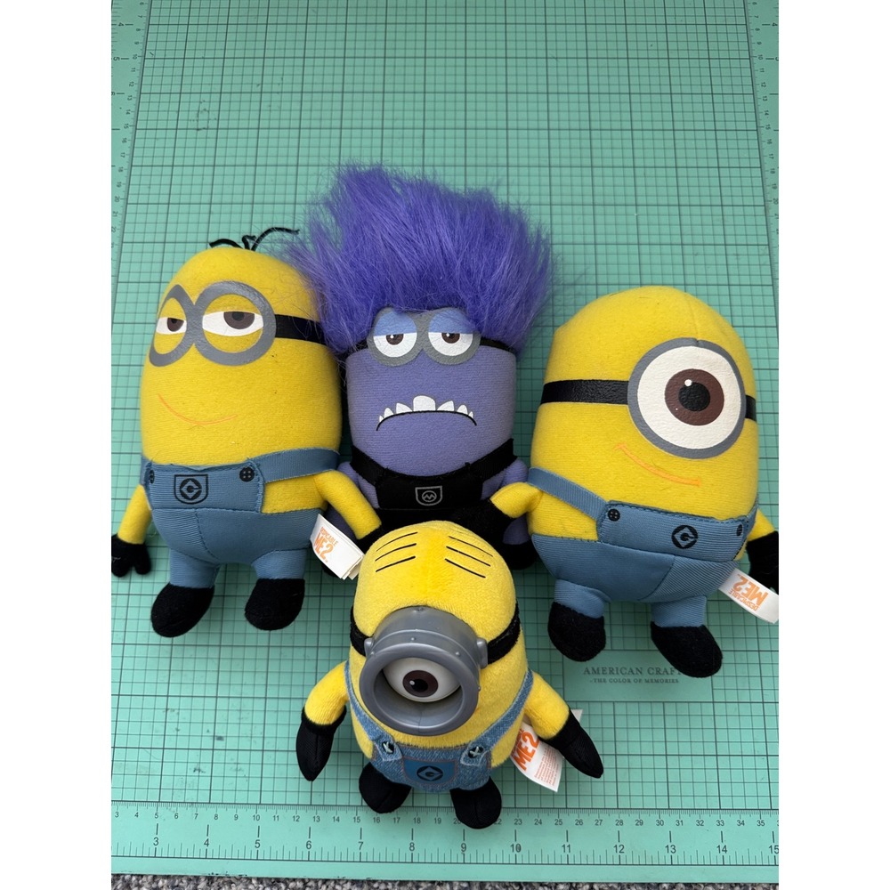 Despicable Me 2 Minion Plush Set of 4 Purple Evil Minion Yellow Stuffed Toys